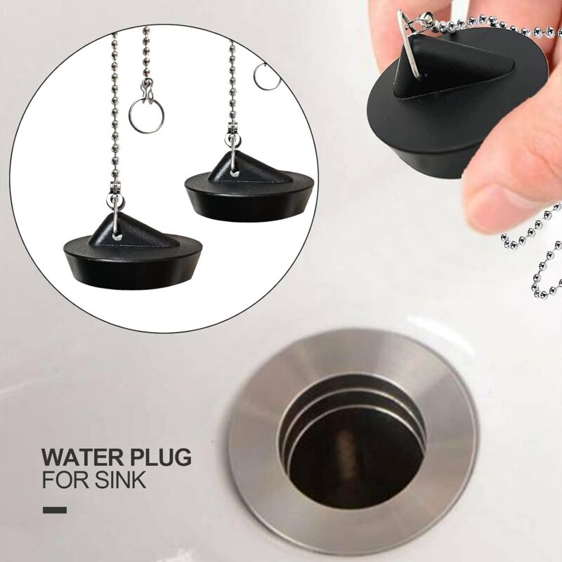 Rubber Sink Stopper with Ball Chain, Universal Stainless Steel Sink Stopper with Hook for Sink or Bathtub - Image 3