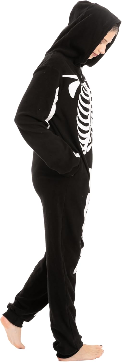 Unisex Skeleton Onesie Pajamas Plush Skeleton Jumpsuit Zipper Halloween Hoodie Pajamas for Adults Sleepwear Costume Black XL - Image 7