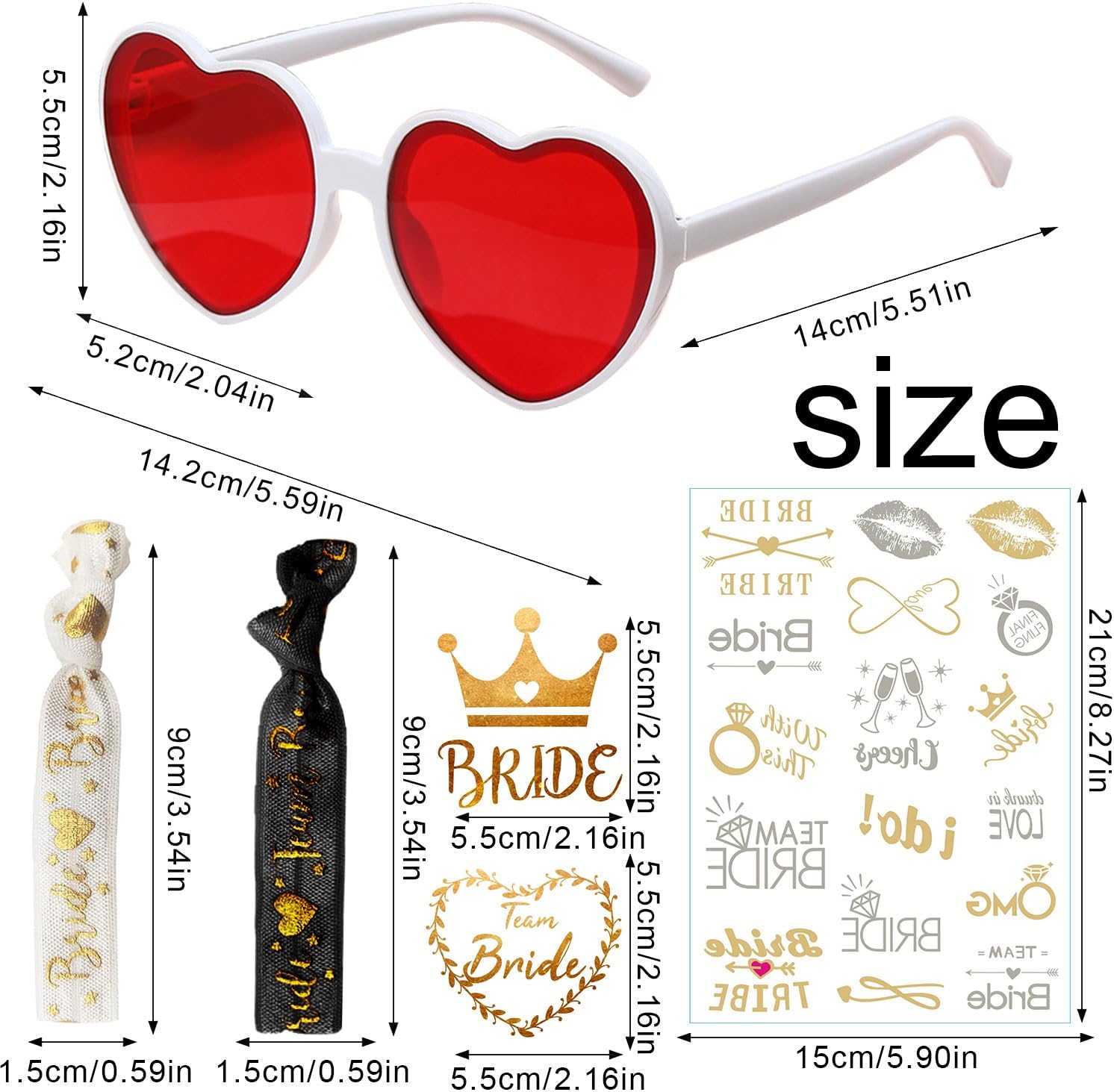 Party Sunglasses Heart Shaped Sunglasses, Bride to Be Heart Glasses Set, JGA Glasses Team Bride Bracelet, Bride Tattoo Stickers Tz-black - Image 2