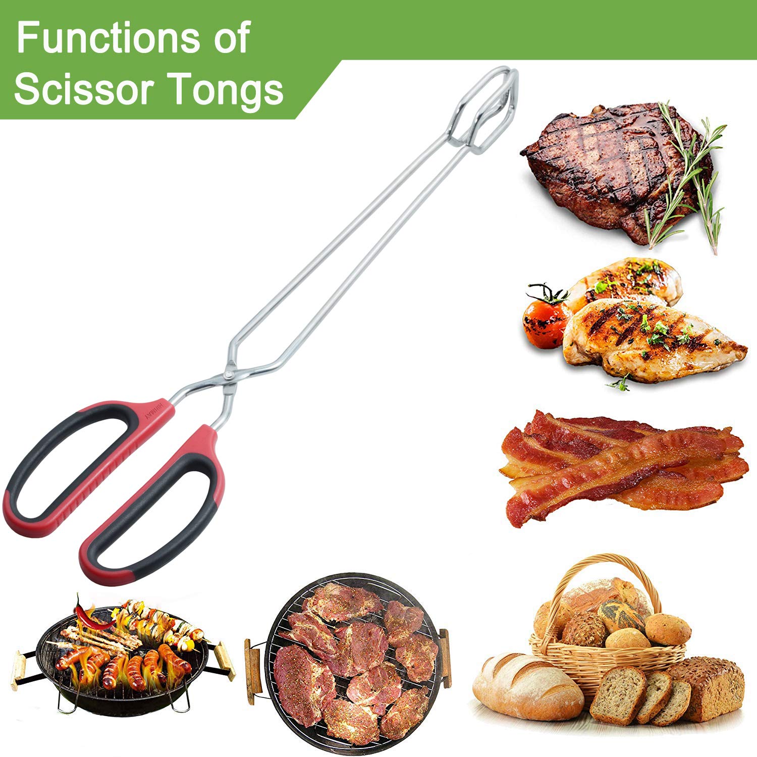 PROFESSIONAL QUALITY DURABLE STAINLESS STEEL Extra Long Scissor Tongs Stainless Steel Barbecue Grill Tongs - Image 4