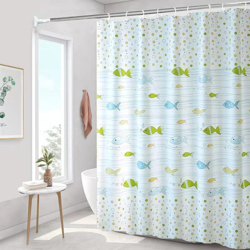 Shower curtain waterproof and mildew-resistant shower curtain fresh fish single curtain 200 width * 240 height [suspension rings included] P 200*240+ring - Image 1