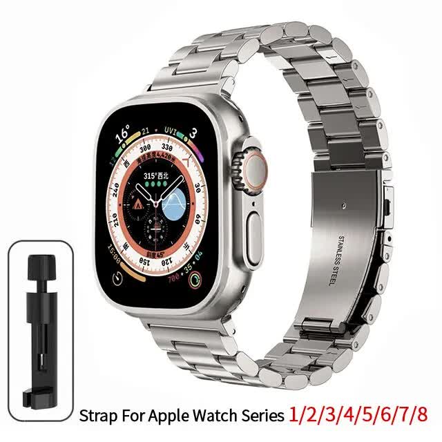Compatible with Apple Watch Band Stainless Steel Metal Bracelet Apple Watch Series 9 8 7 6 5 49mm 45mm 44mm 42mm Titanium Color - Image 1