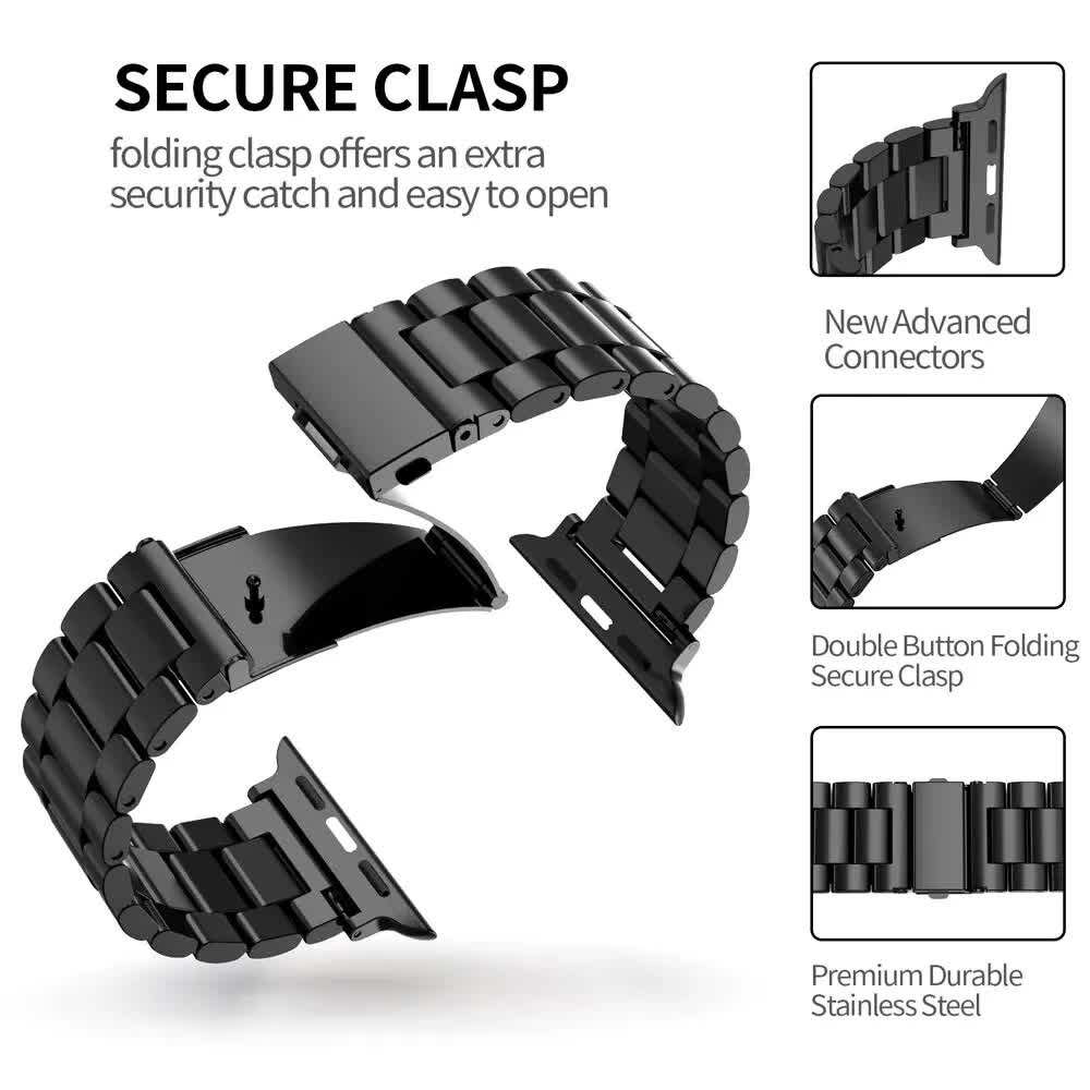 Compatible with Apple Watch Band Stainless Steel Metal Bracelet Apple Watch Series 9 8 7 6 5 49mm 45mm 44mm 42mm Titanium Color - Image 5