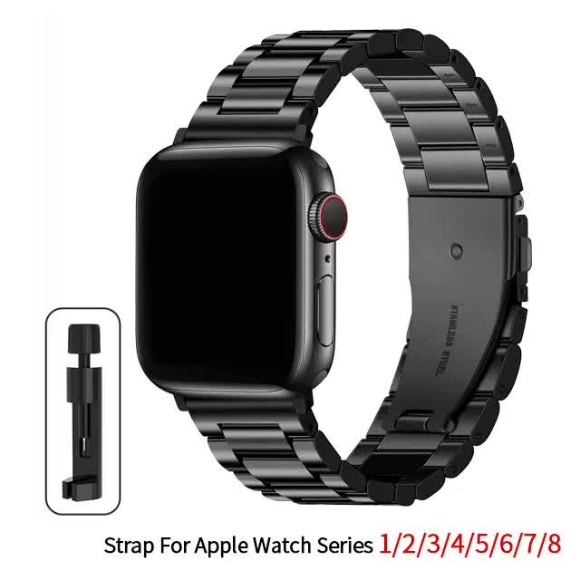 Stainless Steel Band Compatible with Apple Watch Series 9 8 7 6 5 49mm 45mm 44mm 42mm Black Metal Bracelet - Image 1