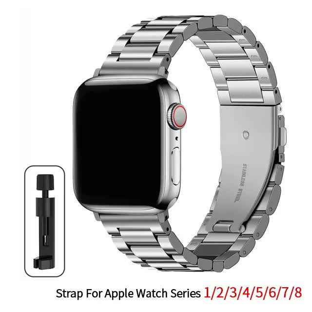 Compatible with Apple Watch Band Series 9 8 7 6 5 Stainless Steel Metal Bracelet Silver 49mm 45mm 44mm 42mm - Image 1