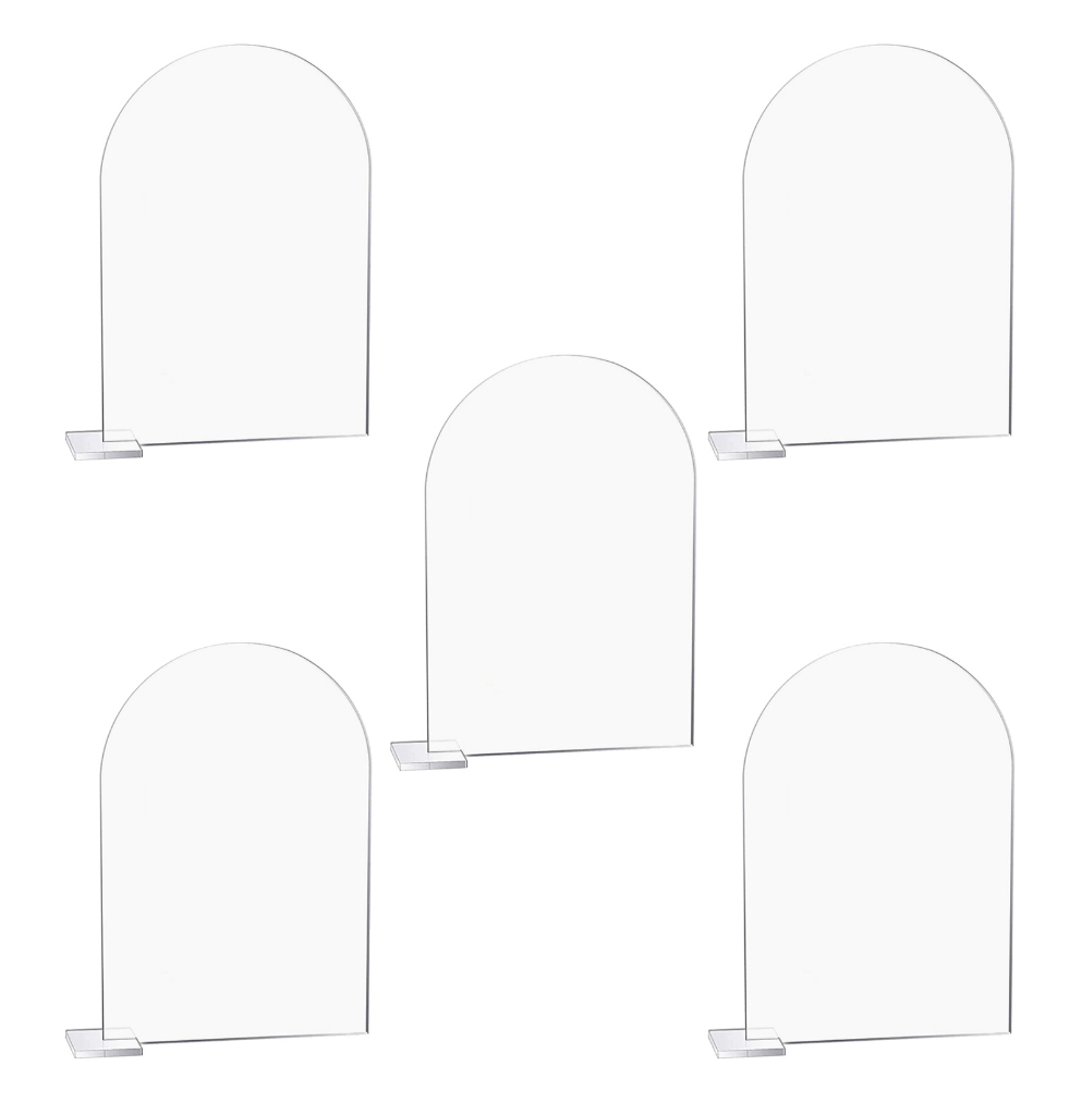 Transparent Acrylic Wedding Table Number Holders - 5-Pack Blank Arched Sign with Stand - Image 1