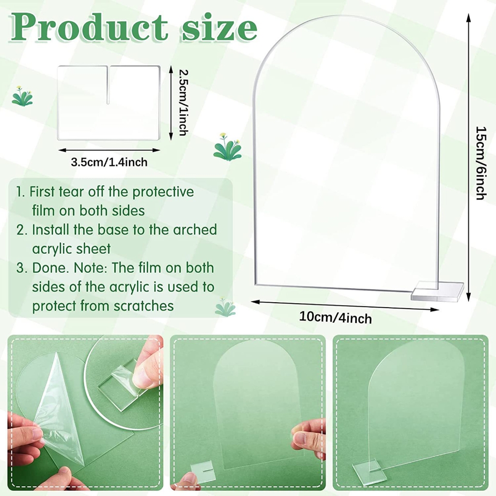 Transparent Acrylic Wedding Table Number Holders - 5-Pack Blank Arched Sign with Stand - Image 4