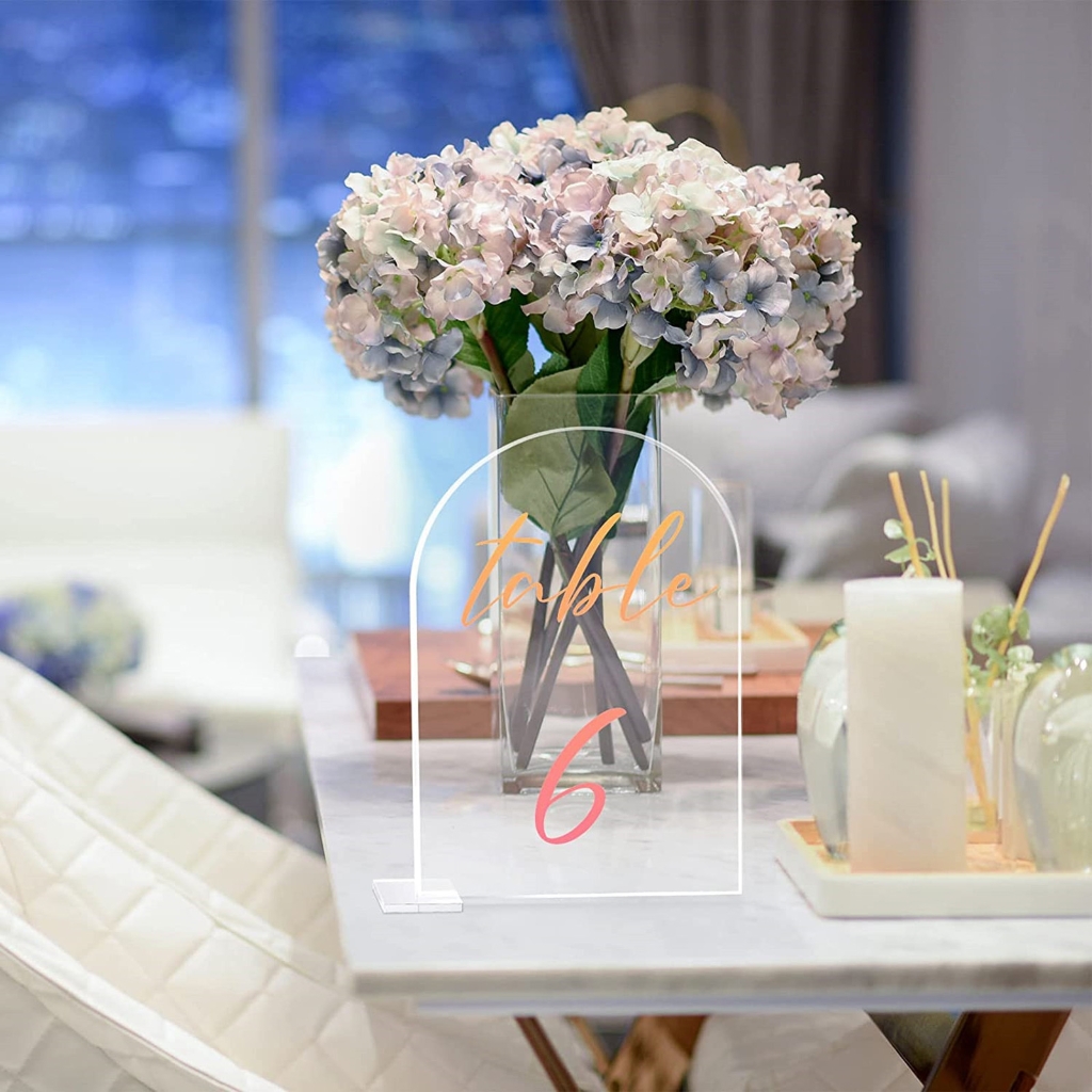 Transparent Acrylic Wedding Table Number Holders - 5-Pack Blank Arched Sign with Stand - Image 6
