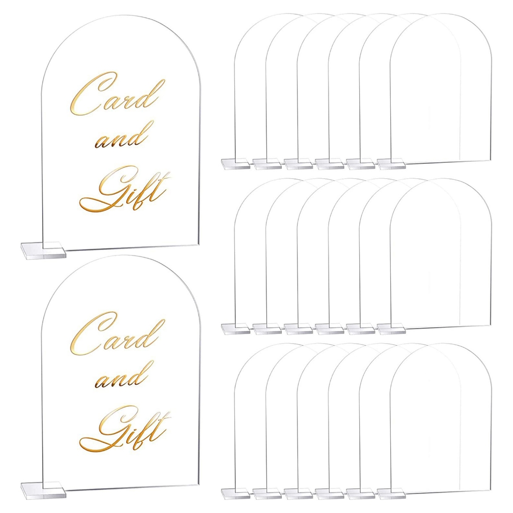 Transparent Acrylic Wedding Table Number Holders - 5-Pack Blank Arched Sign with Stand - Image 7