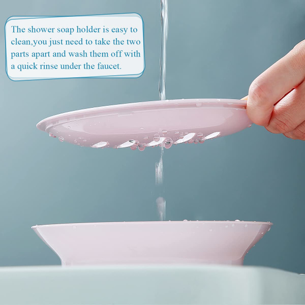 2-pack soap dish, plastic soap cups, non-slip soap dish, soap holder, shower with drip tray, easy-clean soap saver (pink) - Image 2