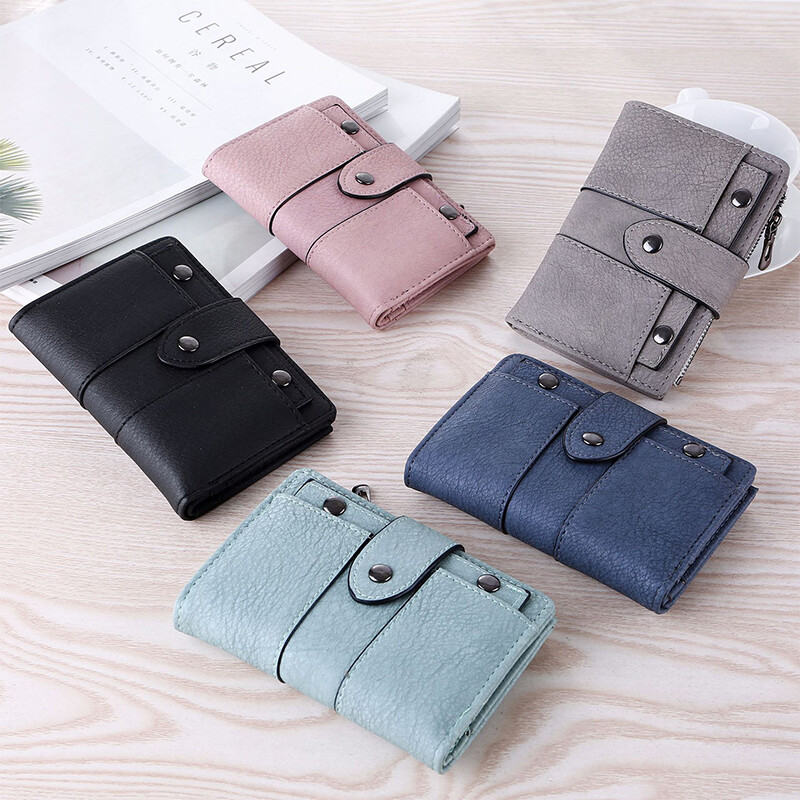 New Fashion Light Green Leather Card Holder Wallet Foldable Small Women's Wallet - Image 1