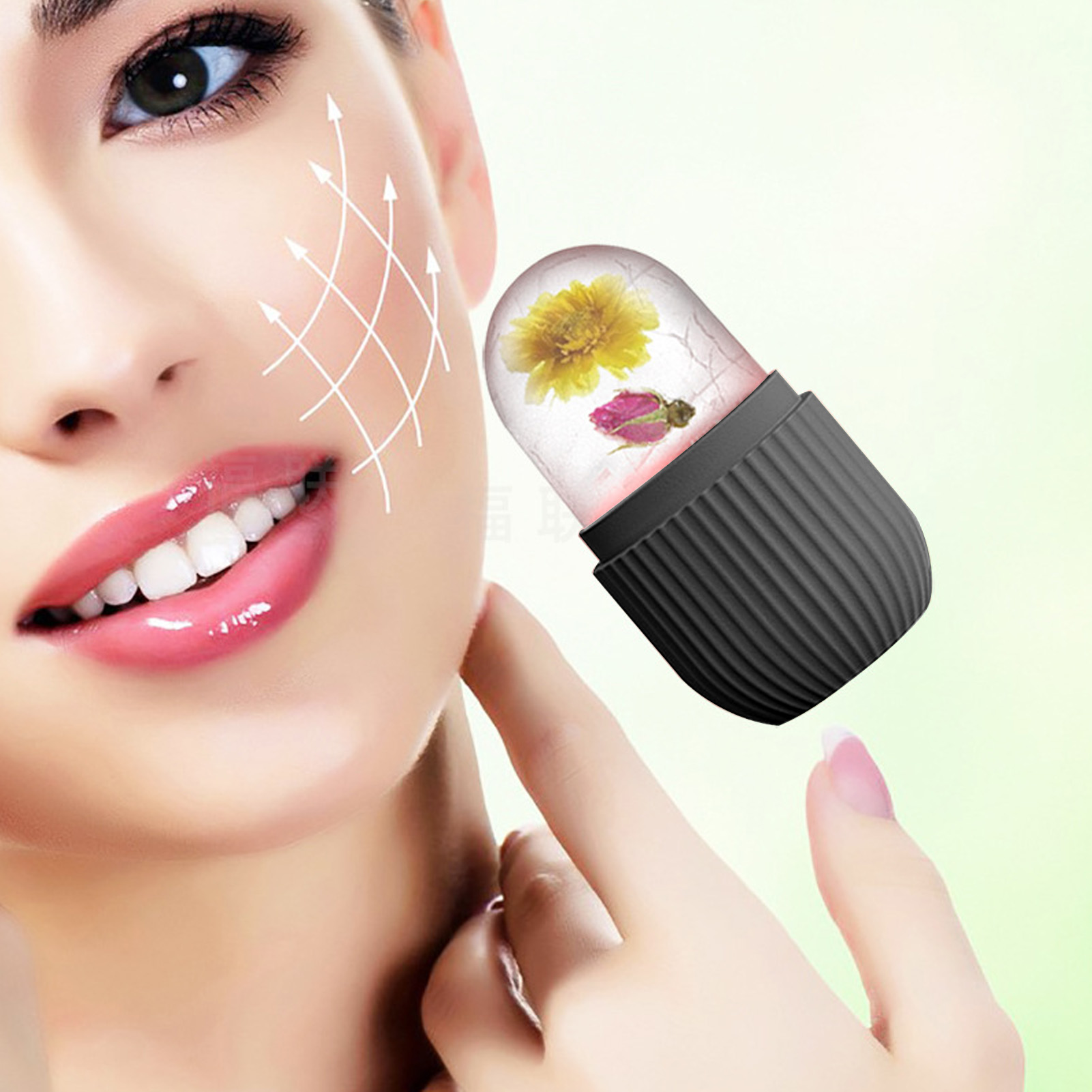 Ice Facial Roller Cold Ice Mold Holder Silicone Reusable for Facial Beauty DIY Facial Care Black Striped Black - Image 5
