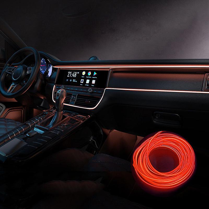 Car LED Interior Strip Light 3m USB Neon Wire Lamps Glowing Ambient Lighting Car Decorations Interior Red - Image 1
