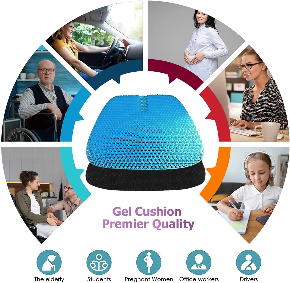 Gel Seat Cushion for Long-Term Sitting, Gel Cushions for Pressure Relief, Double Thick Gel Cushion for Sitting, Seat Cushions for Office Chairs with - Image 5