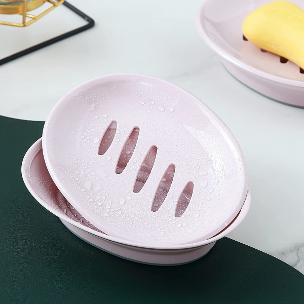 2-pack soap dish, plastic soap cups, non-slip soap dish, soap holder, shower with drip tray, easy-to-clean soap saver (pink) - Image 4