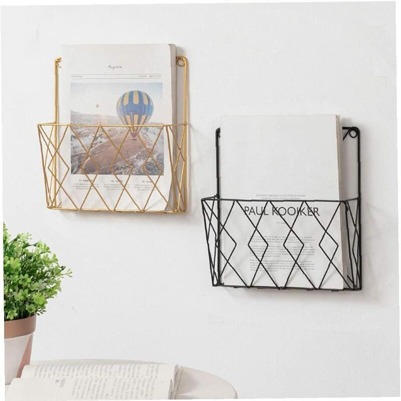 Wall Mounted Newspaper Holder Newspaper Shelf Storage Rack Black Pull - Image 5