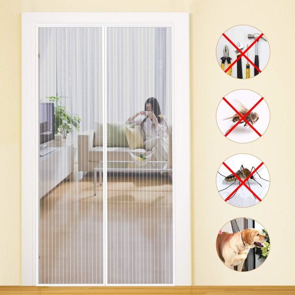 Mosquito Net Door Magnetic Fly Screen Anti-mosquito MYCARBON 80X200CM White - Image 1