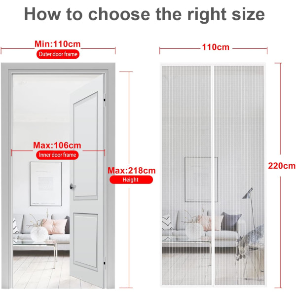 Mosquito Net Door Magnetic Fly Screen Anti-mosquito MYCARBON 80X200CM White - Image 3