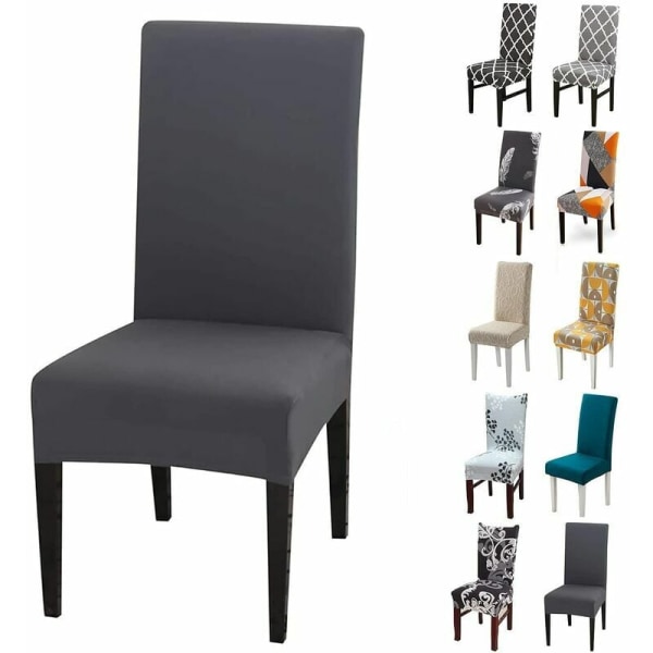 Set of 6 Universal Stretch Chair Covers - Modern - Grey - Image 1