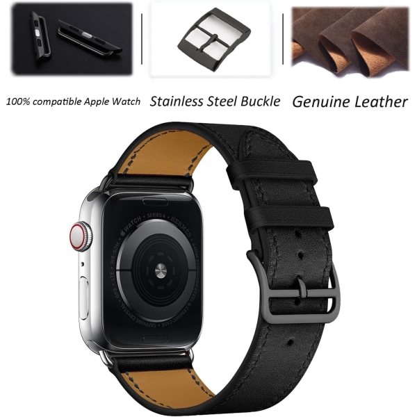 Compatible with Apple Watch Strap 38mm 40mm 41mm Leather Black Brown - Image 2