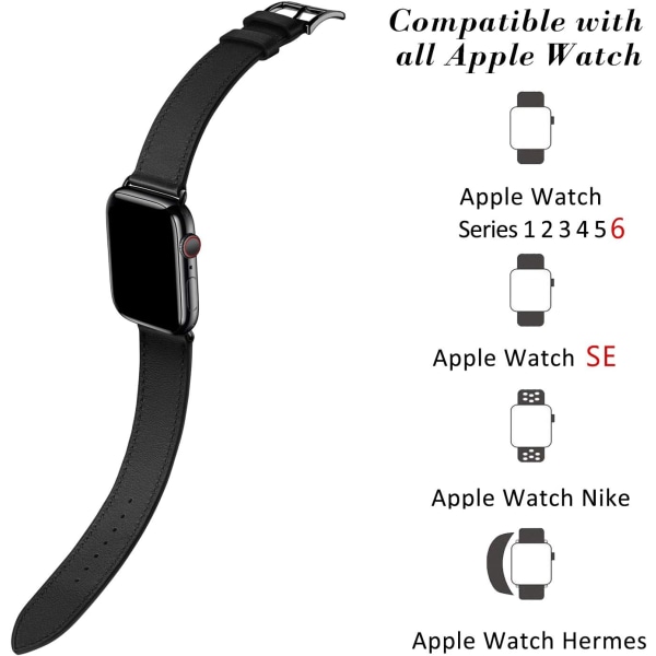 Compatible with Apple Watch Strap 38mm 40mm 41mm Leather Black Brown - Image 3