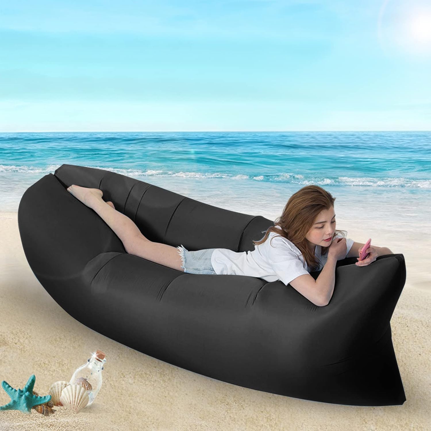 Portable Inflatable Air Lounger with Carry Bag for Beach - Image 1