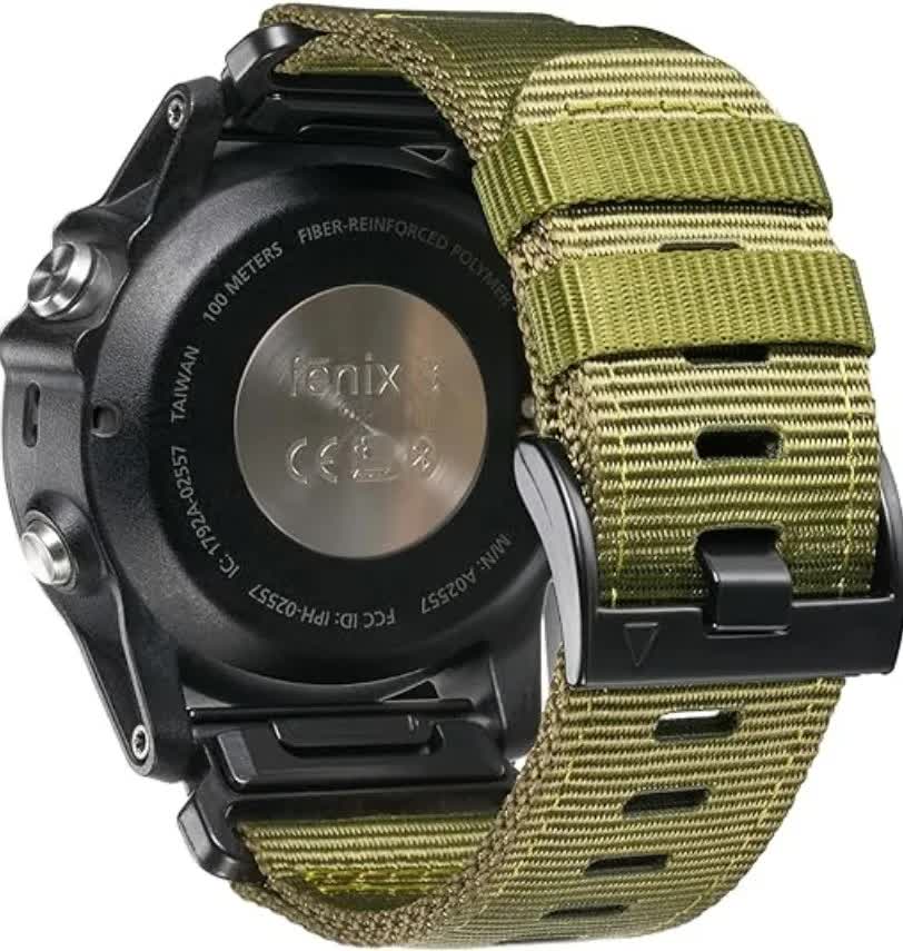 GARMIN Fenix 7X Pro 6X Compatible 26mm Military Nylon Replacement Strap Army Green - Image 1