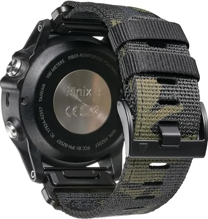 GARMIN Fenix 7X Pro 6X Compatible 26mm Military Nylon Replacement Strap Army Green - Image 2