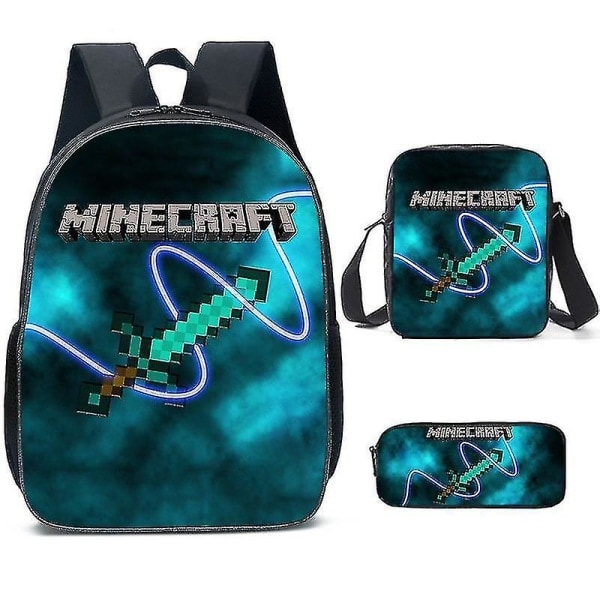 Minecraft-themed school bags for elementary and middle school students, Minecraft game peripheral backpack three-piece set K - Image 5