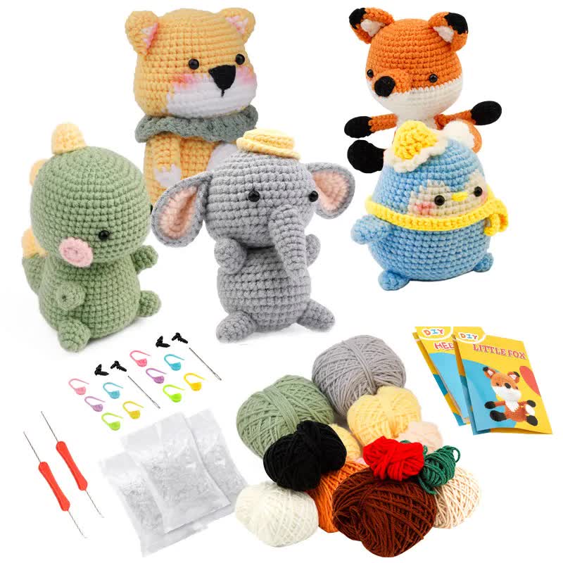 4-Piece DIY Crochet Kit for Animals with Hand Knitting Yarn, Needles, Plush Doll, Easy for Beginners, Includes Enough Yarn and Hook Accessories - Image 1