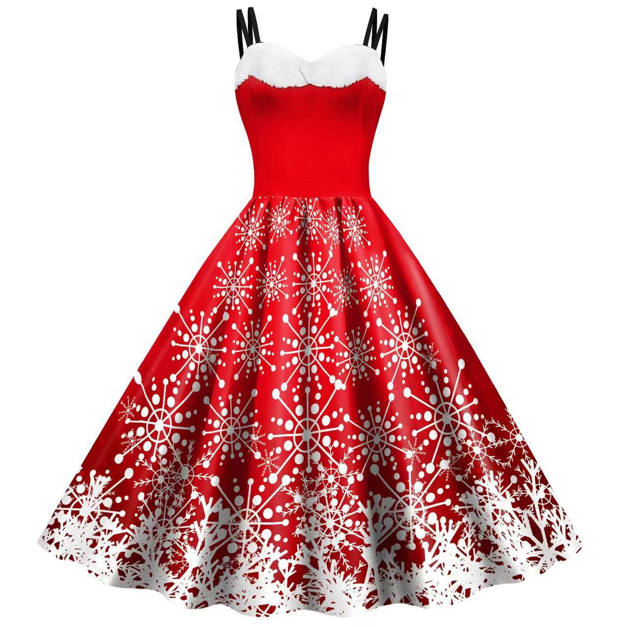 Snowflake Digital Print Dress Women Suspender Casual Dress BS - Image 1