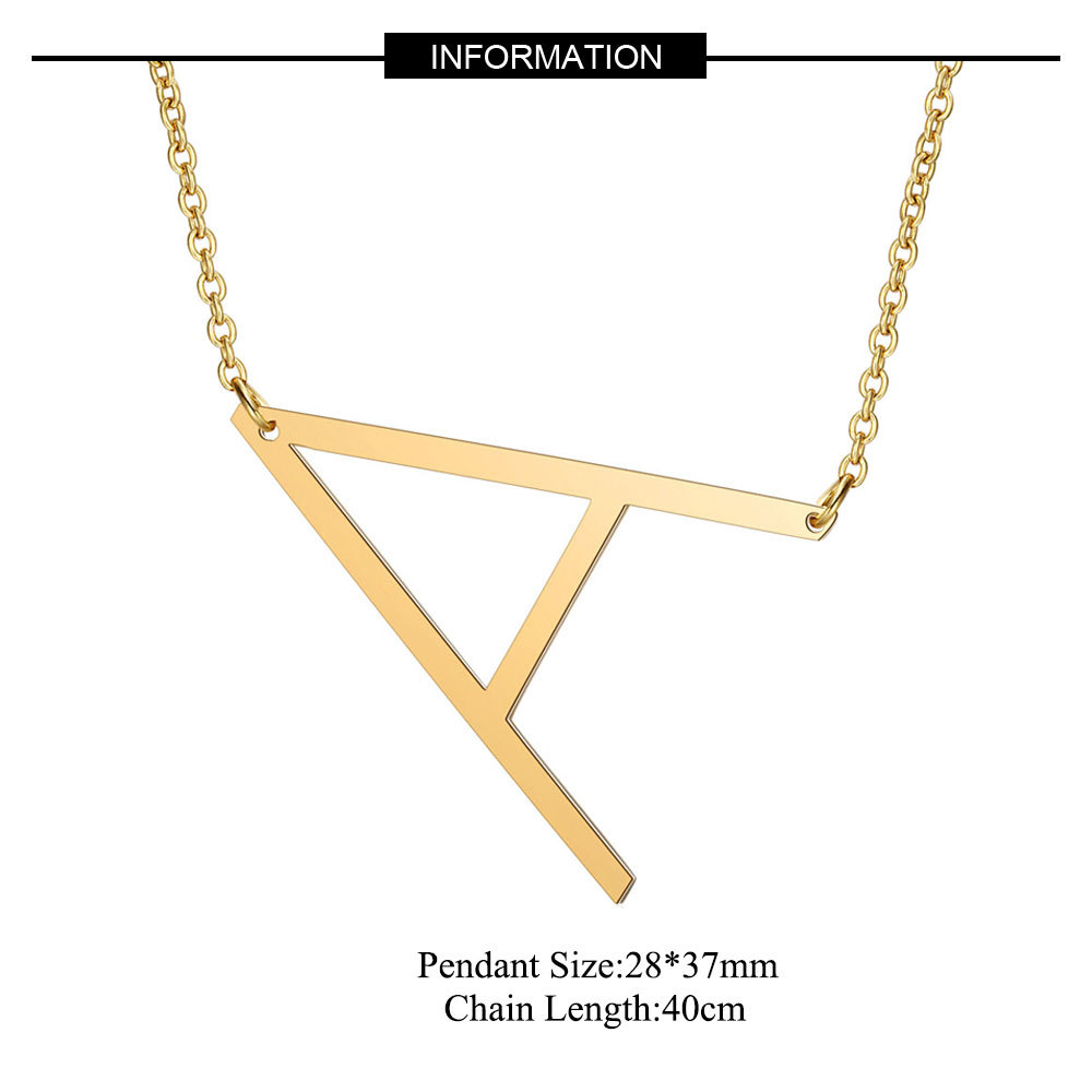 Gold Side Block Shaped Initial Letter Necklace for Women Stainless Steel English Letter AA - Image 2