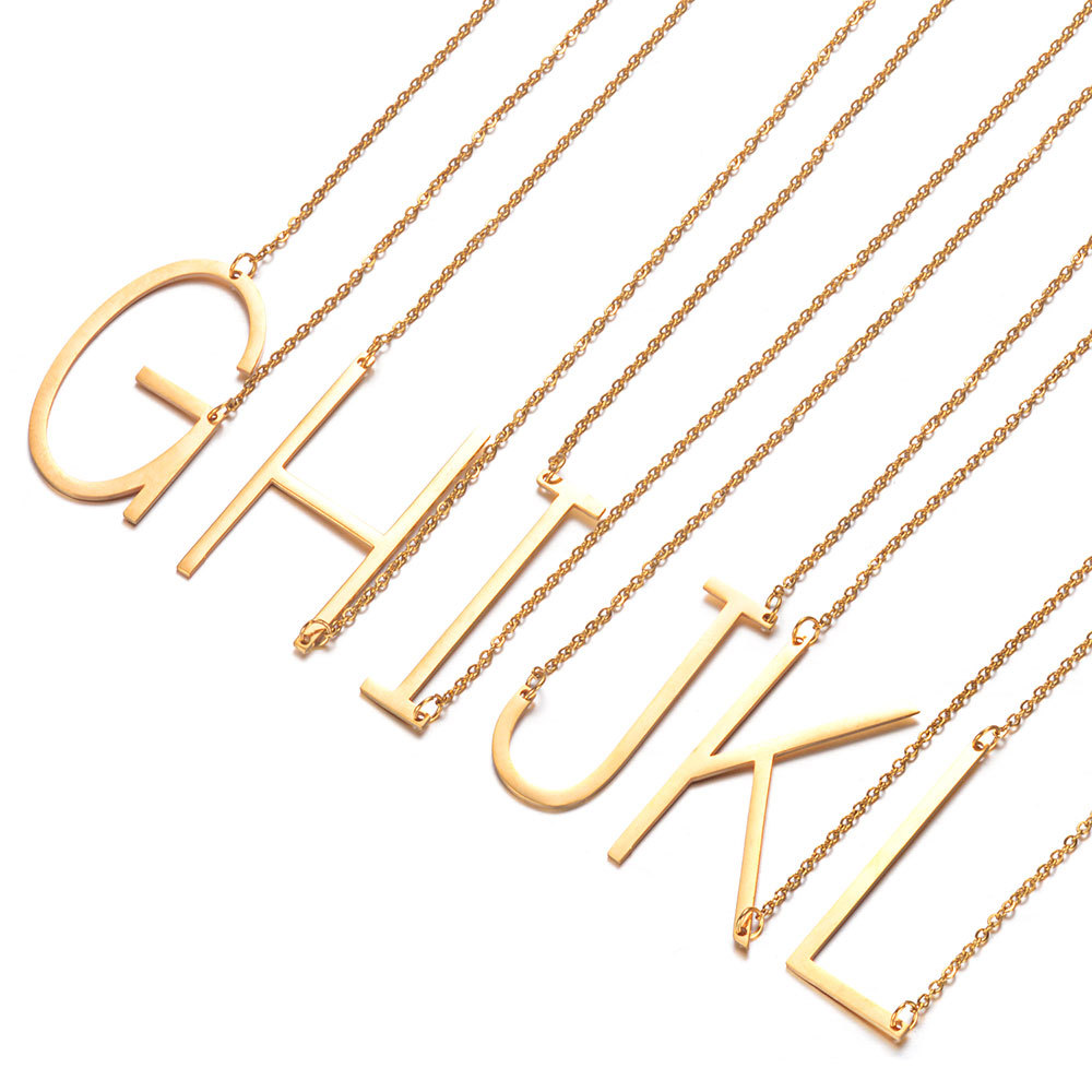 Gold Side Block Shaped Initial Letter Necklace for Women Stainless Steel English Letter AA - Image 4