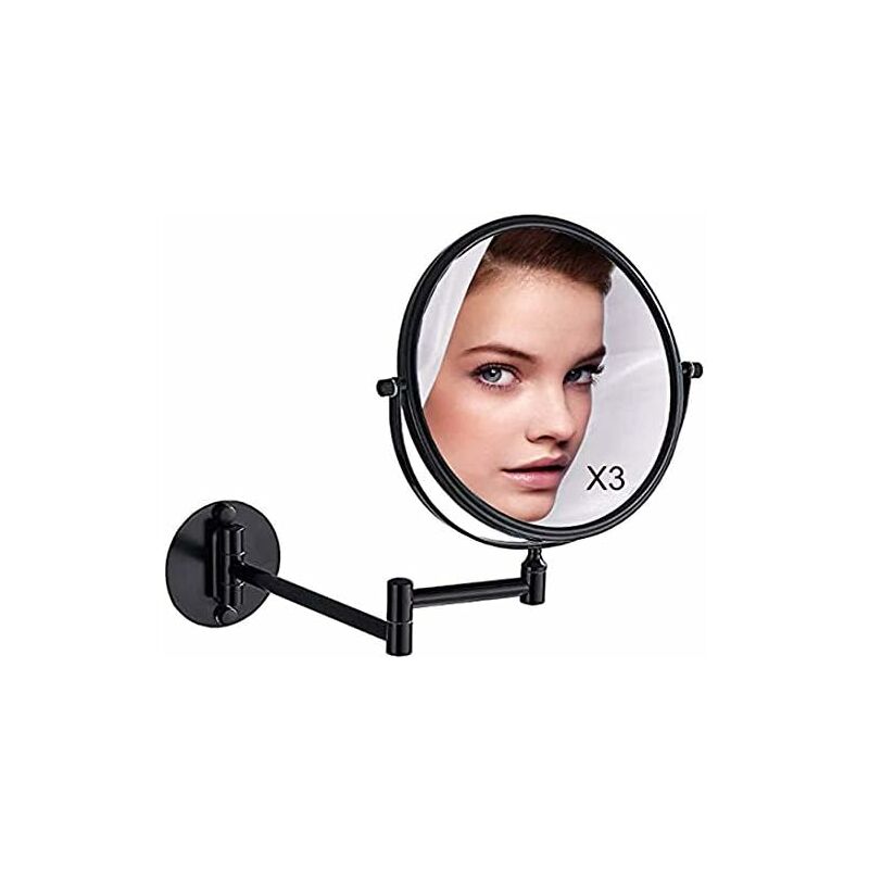 Wall Mounted Makeup Mirror 20cm Black 3 Pack 360 Rotatable Extendable Double Mirror - Image 1