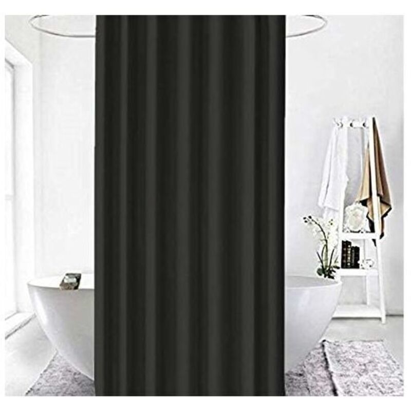 Shower Curtain 120x200 cm Black Waterproof Anti-Mildew Polyester with Hooks Included - Image 1