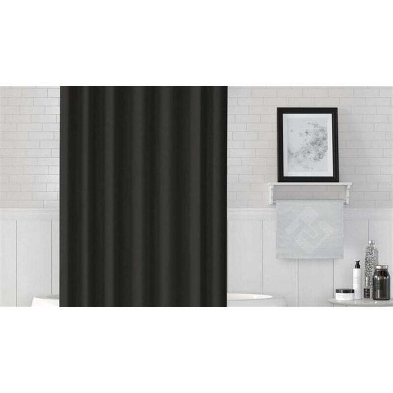 Shower Curtain 120x200 cm Black Waterproof Anti-Mildew Polyester with Hooks Included - Image 2