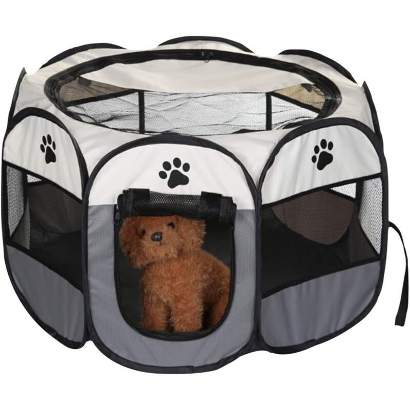 Foldable Playpen for Dogs and Cats Portable Soft Fabric Kennel Indoor Outdoor 74x74x43cm Gray - Image 1