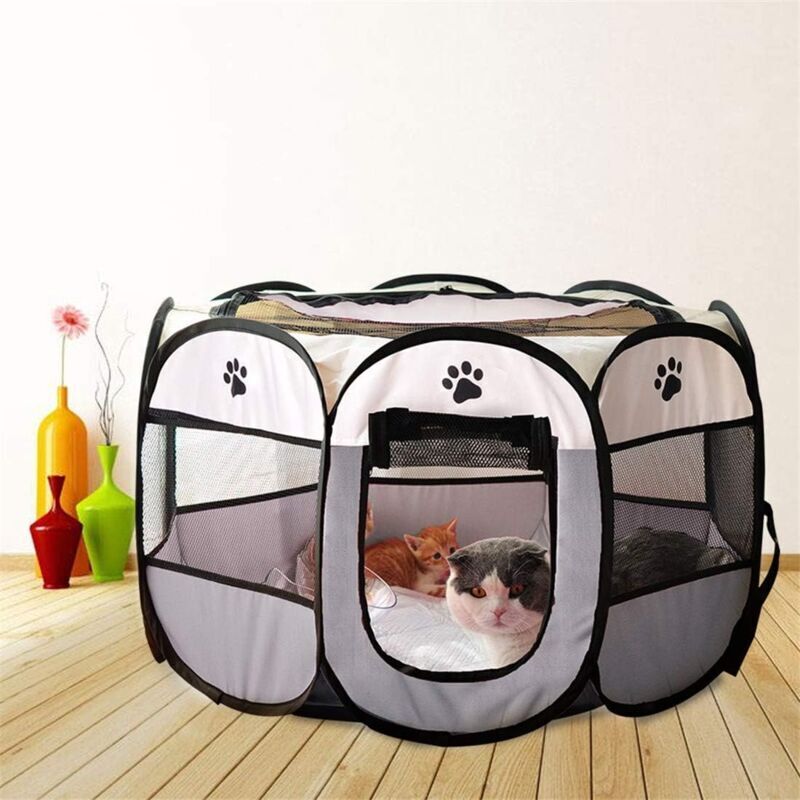 Foldable Playpen for Dogs and Cats Portable Soft Fabric Kennel Indoor Outdoor 74x74x43cm Gray - Image 2
