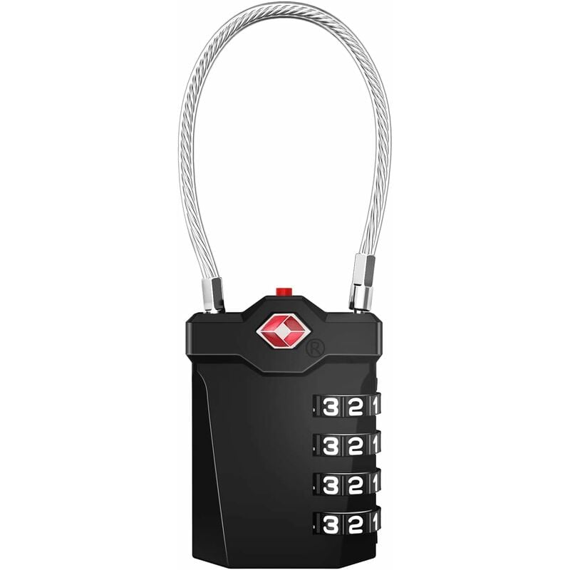 TSA Lock 4-Digit Combination Luggage Suitcase Alarm Anti-Theft Code with Opening Alarm Black 1 Piece - Image 1