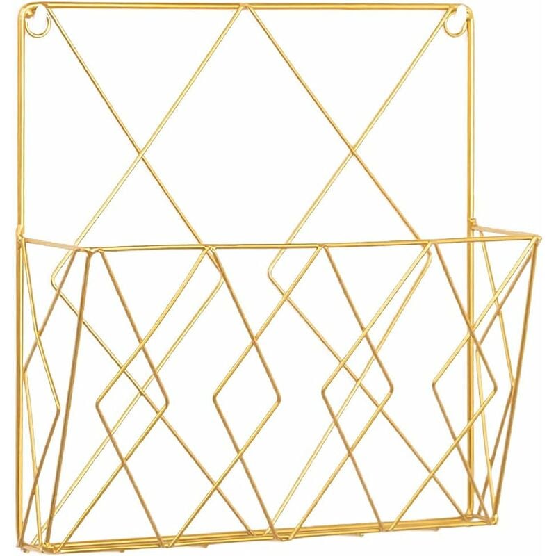 Wall Mounted Metal Newspaper Magazine Rack Storage Organizer Gold Compatible with Standard Sizes - Image 1