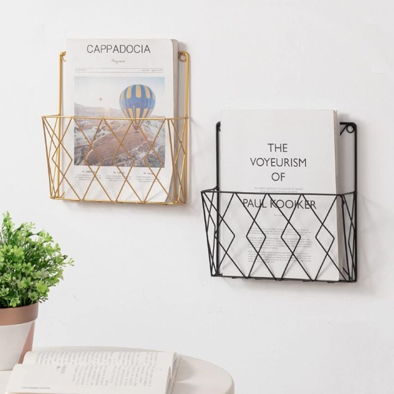 Wall Mounted Metal Newspaper Magazine Rack Storage Organizer Gold Compatible with Standard Sizes - Image 3