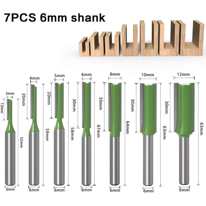 Straight Router Bit Set 6mm 7-Piece Woodworking Carbide with Bosch Makita - Image 2