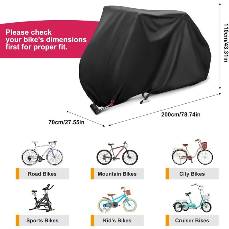 Bicycle Cover for 2 Bikes Waterproof Windproof 210D Oxford Storage Bag with Lock Holes Compatible with 56Vingt - Image 4
