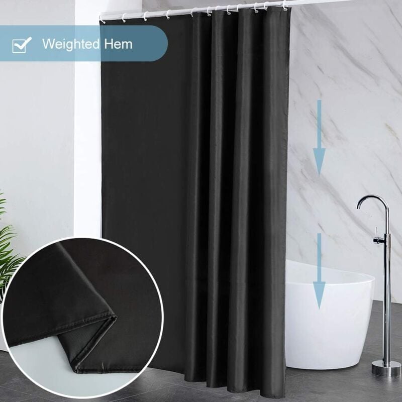 Waterproof Shower Curtain with Hooks - Anti-Mildew Washable Polyester Fabric - Black Bathroom Curtain 100x180cm - Image 3