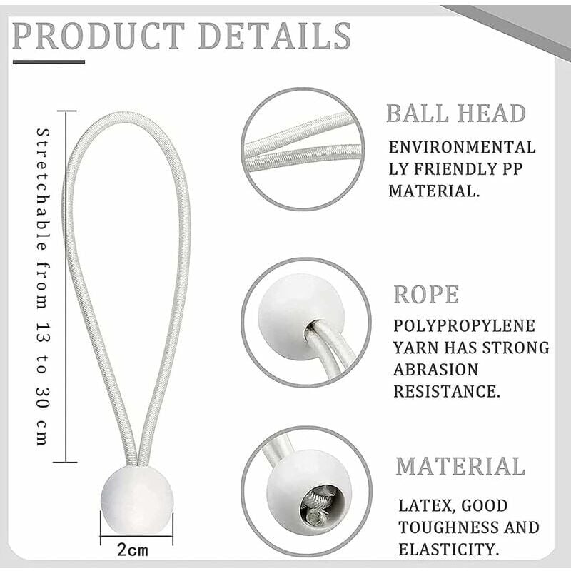 Elastic Rubber Straps with Balls for Marquees Tents Banners Tarpaulins 50 Pack - Image 2