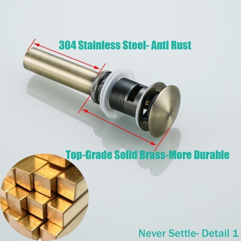 G1 1/4 Click Clack Pop Up Sink Waste Drain with Overflow in Bronzed Brass Universal Basin Siphon Valve - Image 2