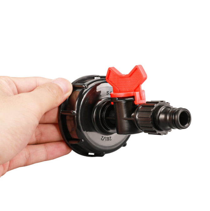 Accessories for 1000L IBC tanks: Adapter cap + 4-point butterfly faucet + black nipple (Teflon tape included) - Image 2