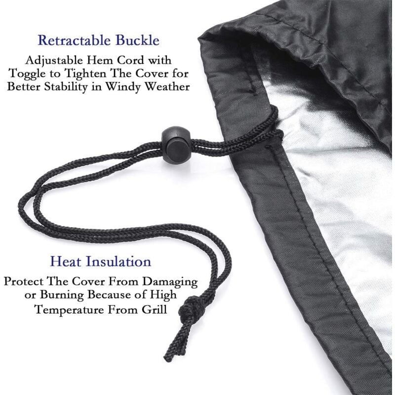 Grill Cover BBQ Protective Tarpaulin Anti-UV Anti-water Anti-moisture with Storage Bag Black (170 x 61 x 117cm) - Image 4