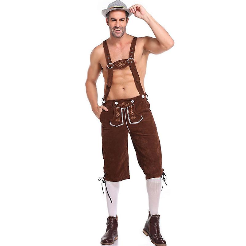 Lederhosen for Men - Genuine Leather, Authentic German Lederhosen for Men, Oktoberfest Attire - Brown-XF7-Brown XL - Image 1