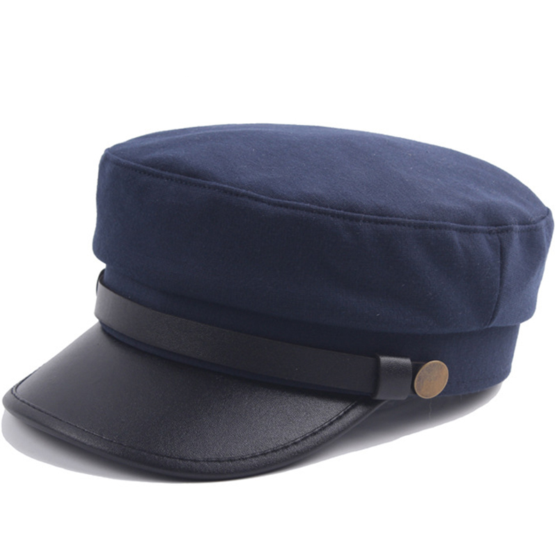 Military Caps Navy Blue Unisex Flat Top Captain Hat for Women Men Spring Autumn Fashion - Image 1
